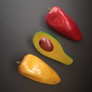 Vintage Hand Carved Wooden Vegetables Peppers & Avocado Made in Costa Rica